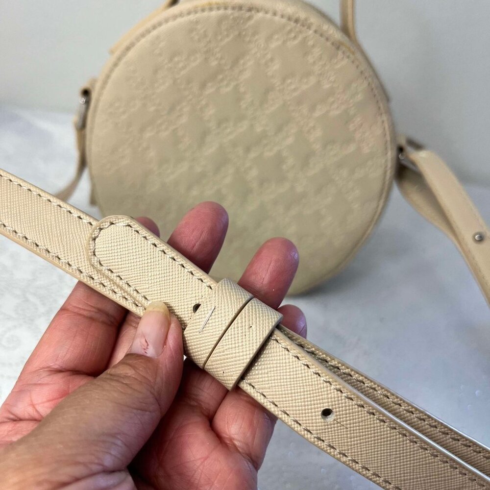 FRENCH CONNECTION Beige Round Cross Body Bag / Leather Stamped Name - Picture 3 of 8